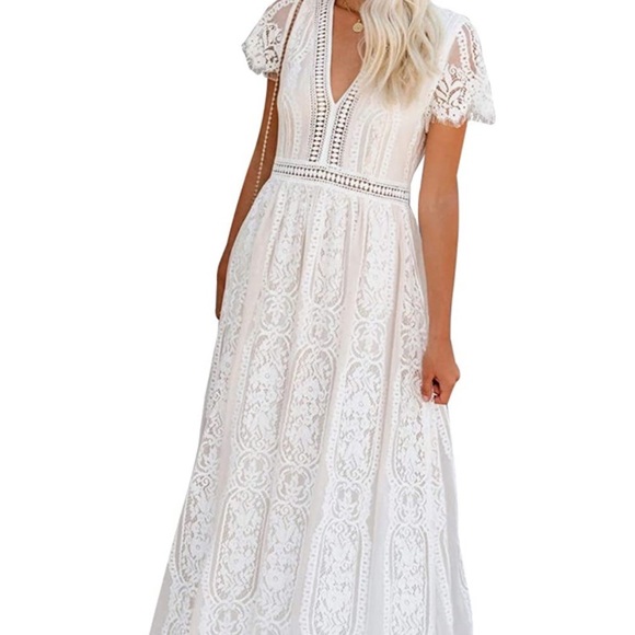 Dresses & Skirts - V Neck Floral Lace Wedding Dress